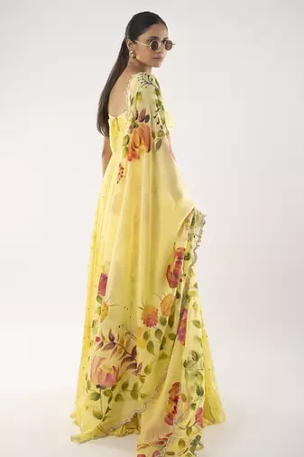 Yellow embroidered viscose anarkali