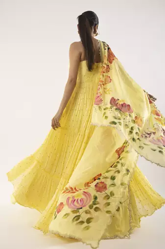 Yellow embroidered viscose anarkali