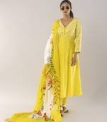 Yellow embroidered viscose kurta set