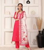 rani pink ethnic set with digital muslin dupatta