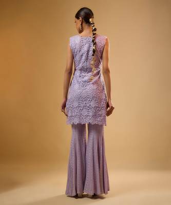 Purple floral embroidered net sharara 2