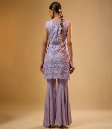 Purple floral embroidered net sharara