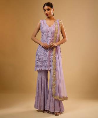 Purple floral embroidered net sharara 1