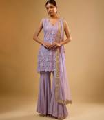 Purple floral embroidered net sharara