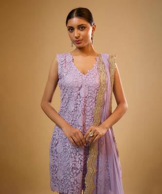 Purple floral embroidered net sharara 3