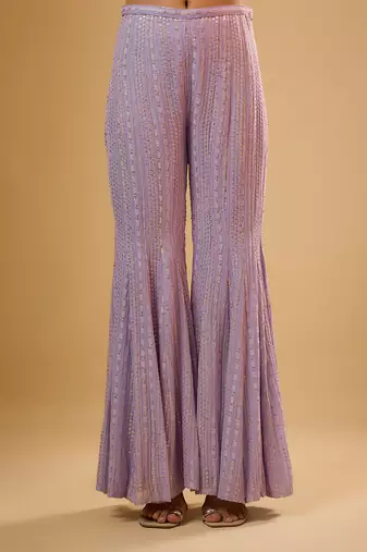 Purple floral embroidered net sharara