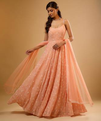 Peach floral embroidered georgette anarkali 1