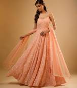 Peach floral embroidered georgette anarkali