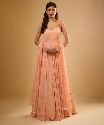 Peach floral embroidered georgette anarkali 2