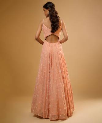 Peach floral embroidered georgette anarkali 4