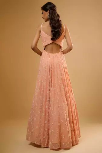 Peach floral embroidered georgette anarkali
