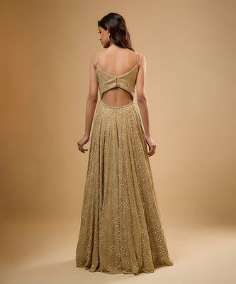 Gold sequin embroidered georgette anarkali 2