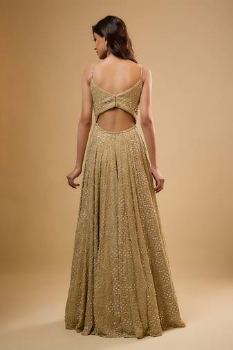 Gold sequin embroidered georgette anarkali