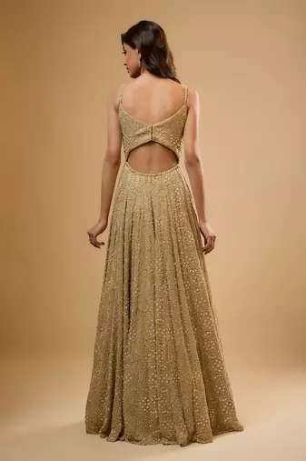 Gold sequin embroidered georgette anarkali