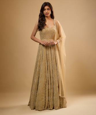 Gold sequin embroidered georgette anarkali 1