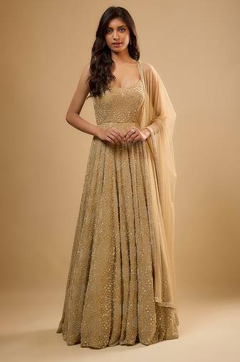 Gold sequin embroidered georgette anarkali