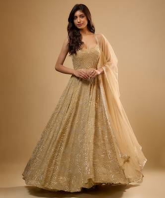 Gold sequin embroidered georgette anarkali 3