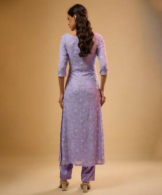 Purple floral embroidered georgette kurta Set 2