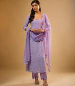 Purple floral embroidered georgette kurta Set