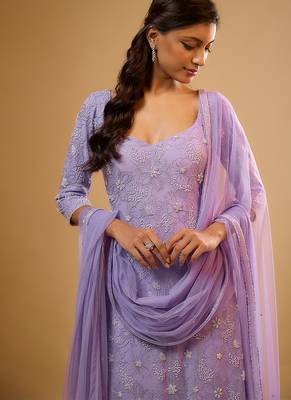Purple floral embroidered georgette kurta Set 3