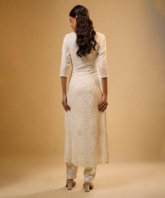 Ivory sequin embroidered georgette kurta Set 2