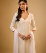 Ivory sequin embroidered georgette kurta Set