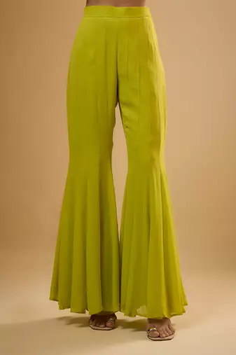 Green floral embroidered georgette sharara