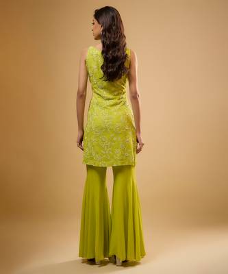 Green floral embroidered georgette sharara 3