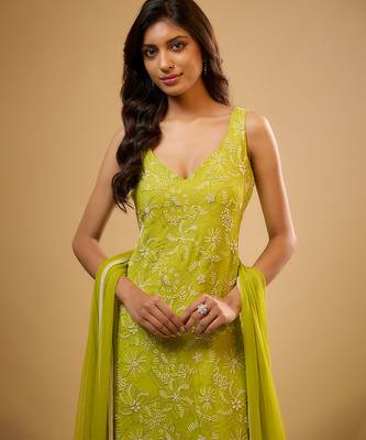 Green floral embroidered georgette sharara 5