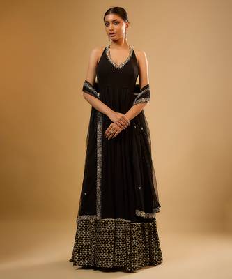 Black embroidered georgette anarkali 1