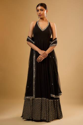 Black embroidered georgette anarkali