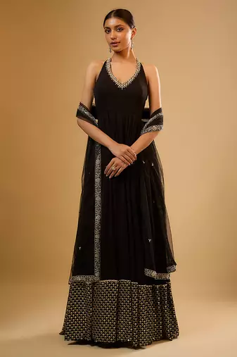 Black embroidered georgette anarkali