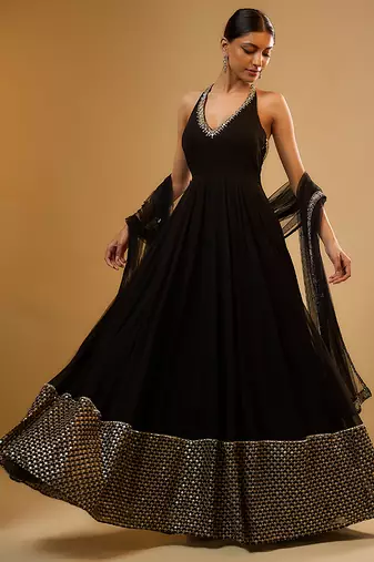 Black embroidered georgette anarkali