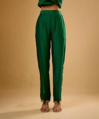 Green embroidered dupion silk kurta Set 3