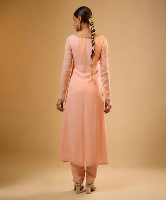 Peach embroidered georgette kurta Set 2