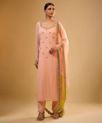 Peach embroidered georgette kurta Set 1