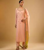 Peach embroidered georgette kurta Set