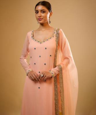 Peach embroidered georgette kurta Set 3