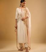 Ivory floral embroidered dupion silk kurta Set