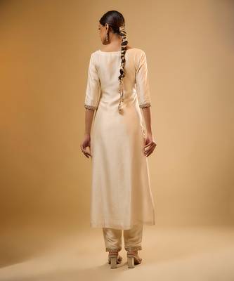 Ivory floral embroidered dupion silk kurta Set 2