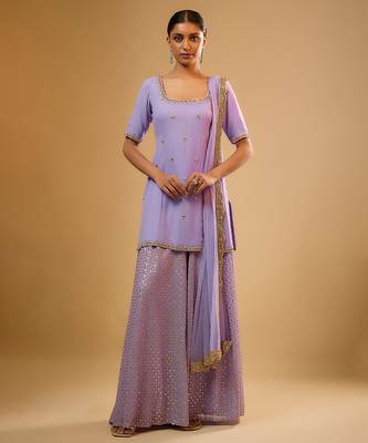 Purple embroidered georgette sharara 1