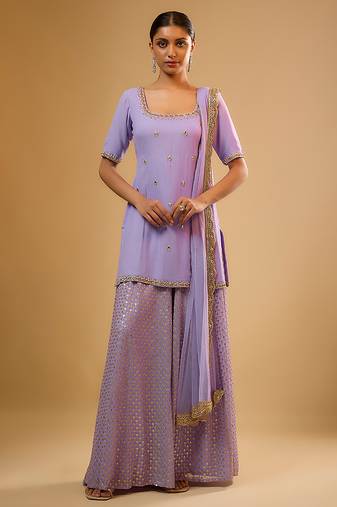 Purple embroidered georgette sharara