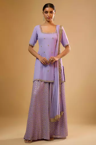 Purple embroidered georgette sharara