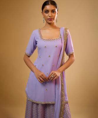 Purple embroidered georgette sharara 2