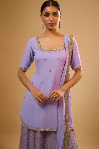 Purple embroidered georgette sharara