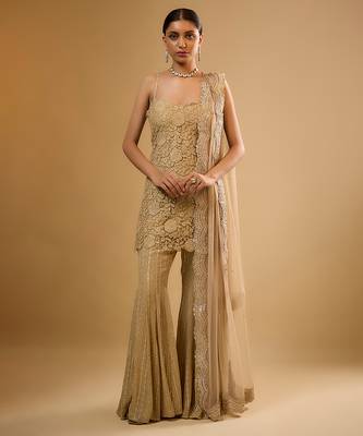 Gold floral embroidered net sharara 1