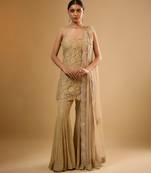 Gold floral embroidered net sharara