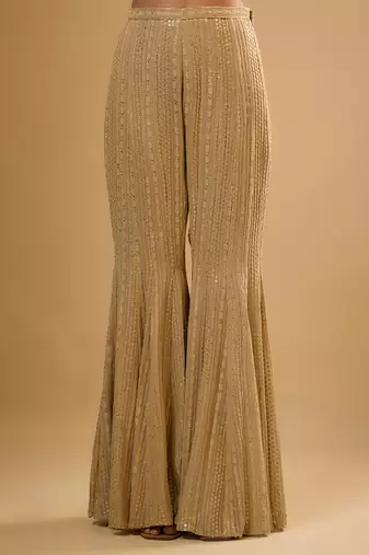 Gold floral embroidered net sharara