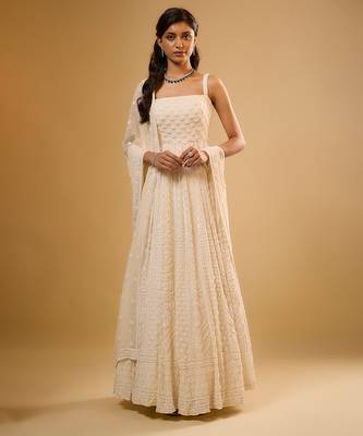 Ivory floral embroidered georgette anarkali 1