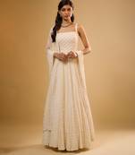Ivory floral embroidered georgette anarkali